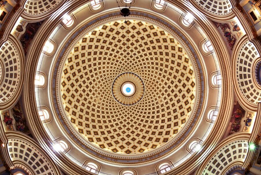 Aviation Museum, Mosta Church, WWII Shelters inc. Platter - Mosta Dome and the 1942 bomb