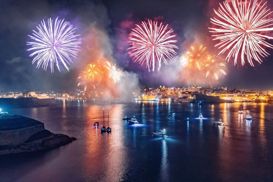 Malta: Valletta, Sliema, Bugibba Fireworks Festival Cruise - Cruising past St Julians and Sliema after dark
