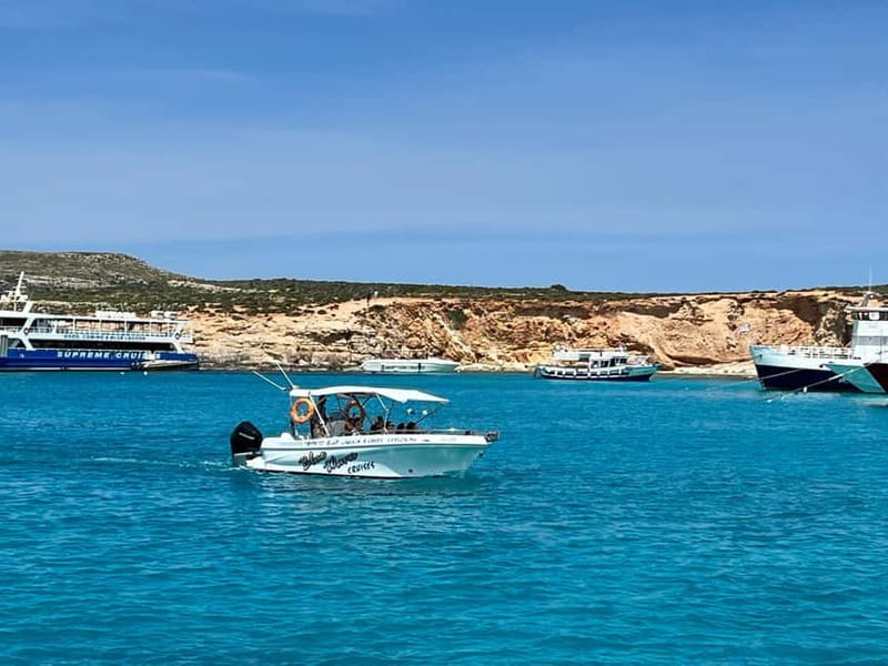 Mellieha: 1:00pm Speedboat round Comino Caves 2h Blue Lagoon - A fast start from Marfa Bay