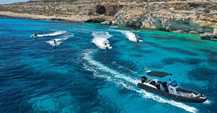 Mellieha: Comino and Blue Lagoon Jet Ski Safari Tour at 3 PM - Crystal Lagoon and the rocky coast