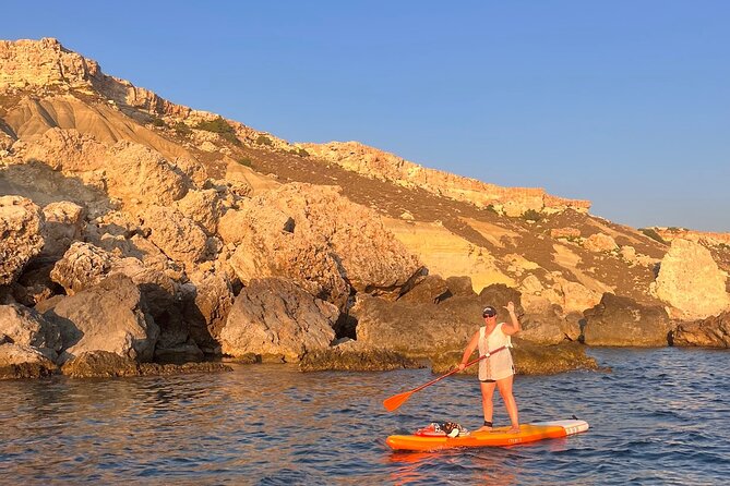 SUP Sunset Paddling to Ta Marija Caves - Returning along the shoreline at sunset